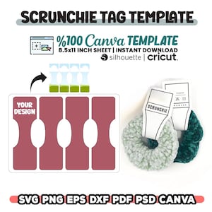 Scrunchie Tag Template, Scrunchie Tags Holder, Printable Scrunchie Tag, Editable Canva Template, Cricut & Silhouette, Instant Download
