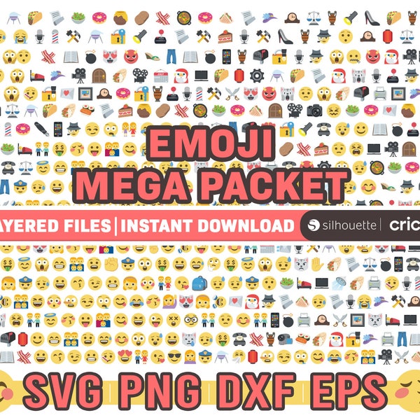 Emoji svg packet, emoji png files, emoji clipart, emojis svg bundle, layered files, Instant Download