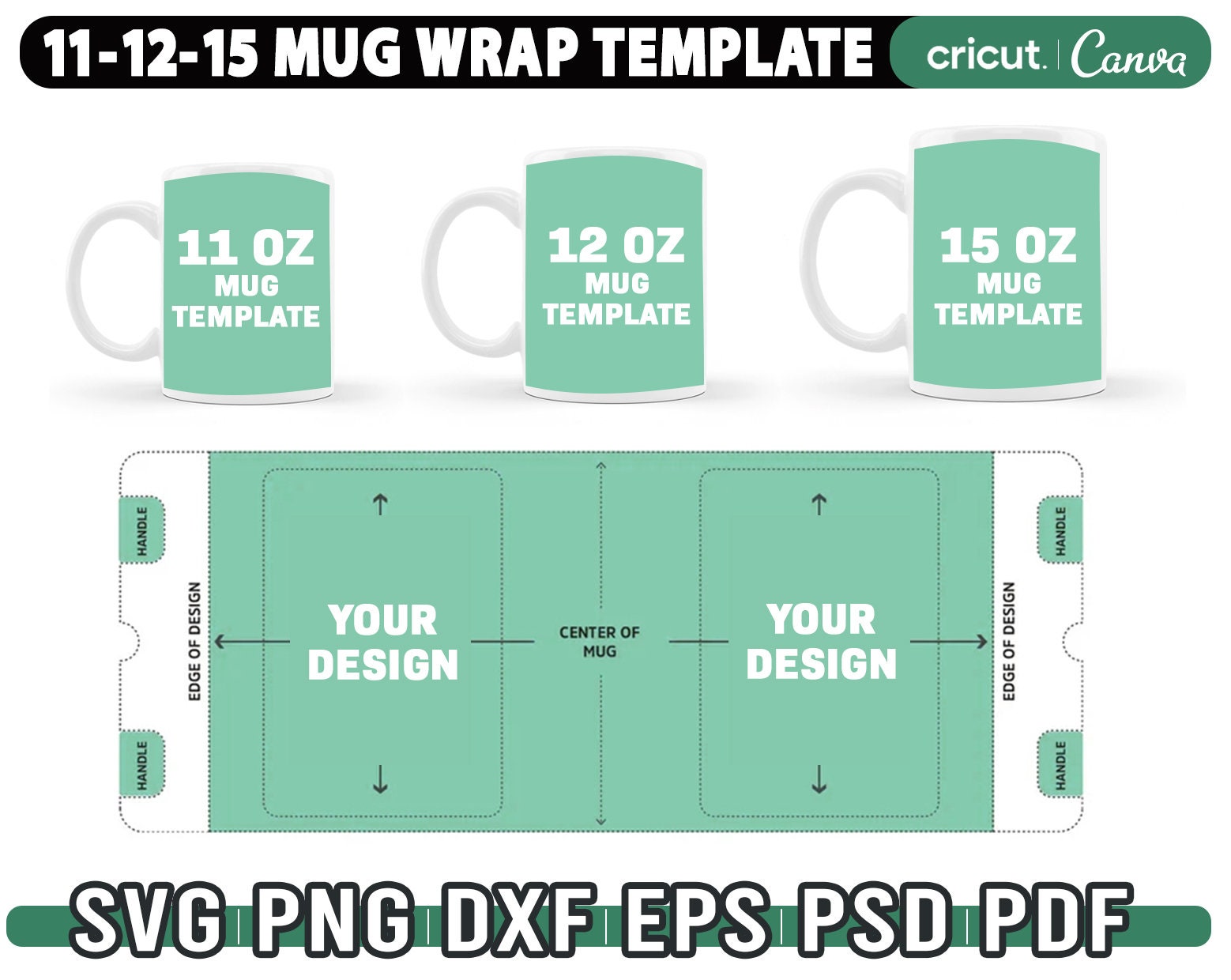 15oz Mug Template SVG Full Wrap Sublimation