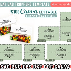 Plantilla de Troppers de bolsa de regalo Svg, Canva de Tropper de bolsa de regalo, plantilla de paquete de dulces, etiqueta de Tropper de bolsa, regalos de cumpleaños, plantilla de favor, Cricut