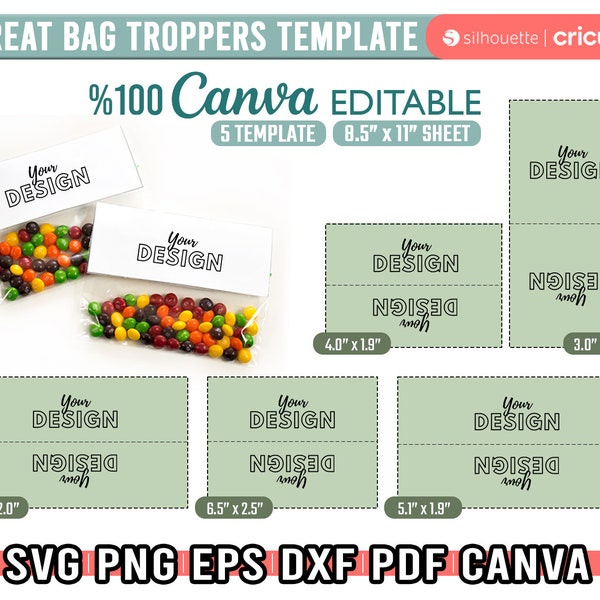 Treat Bag Troppers Template Svg, Treat Bag Tropper Canva, Candy Pack Template, Bag Tropper Label, Birthday Gifts, Favor Template, Cricut