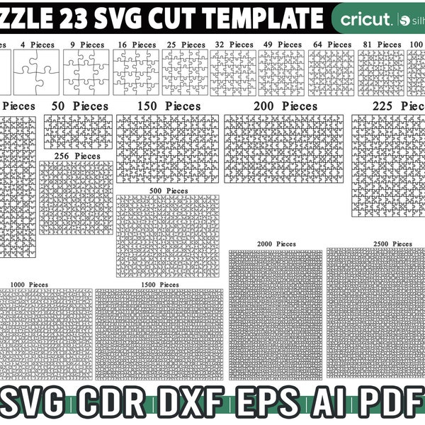 23 Puzzle template svg, puzzle svg, jigsaw svg for cricut, laser cut puzzle, puzzle dxf file, Instant Download