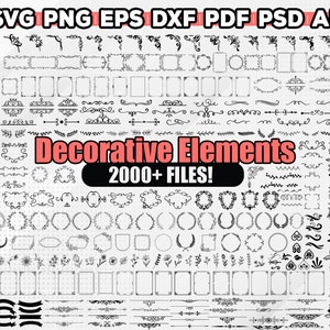 Pakiet elementów dekoracyjnych SVG, dzielniki obramowania SVG, dzielnik tekstu SVG, strzałka SVG, obramowanie SVG, wesele SVG, DXF, PNG, Cricut/sylwetka zdjęcie 1