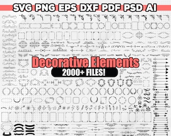 Pakiet elementów dekoracyjnych SVG, dzielniki obramowania SVG, dzielnik tekstu SVG, strzałka SVG, obramowanie SVG, wesele SVG, DXF, PNG, Cricut/sylwetka