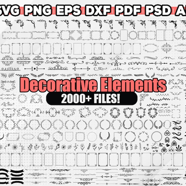 Pakiet elementów dekoracyjnych SVG, dzielniki obramowania SVG, dzielnik tekstu SVG, strzałka SVG, obramowanie SVG, wesele SVG, DXF, PNG, Cricut/sylwetka