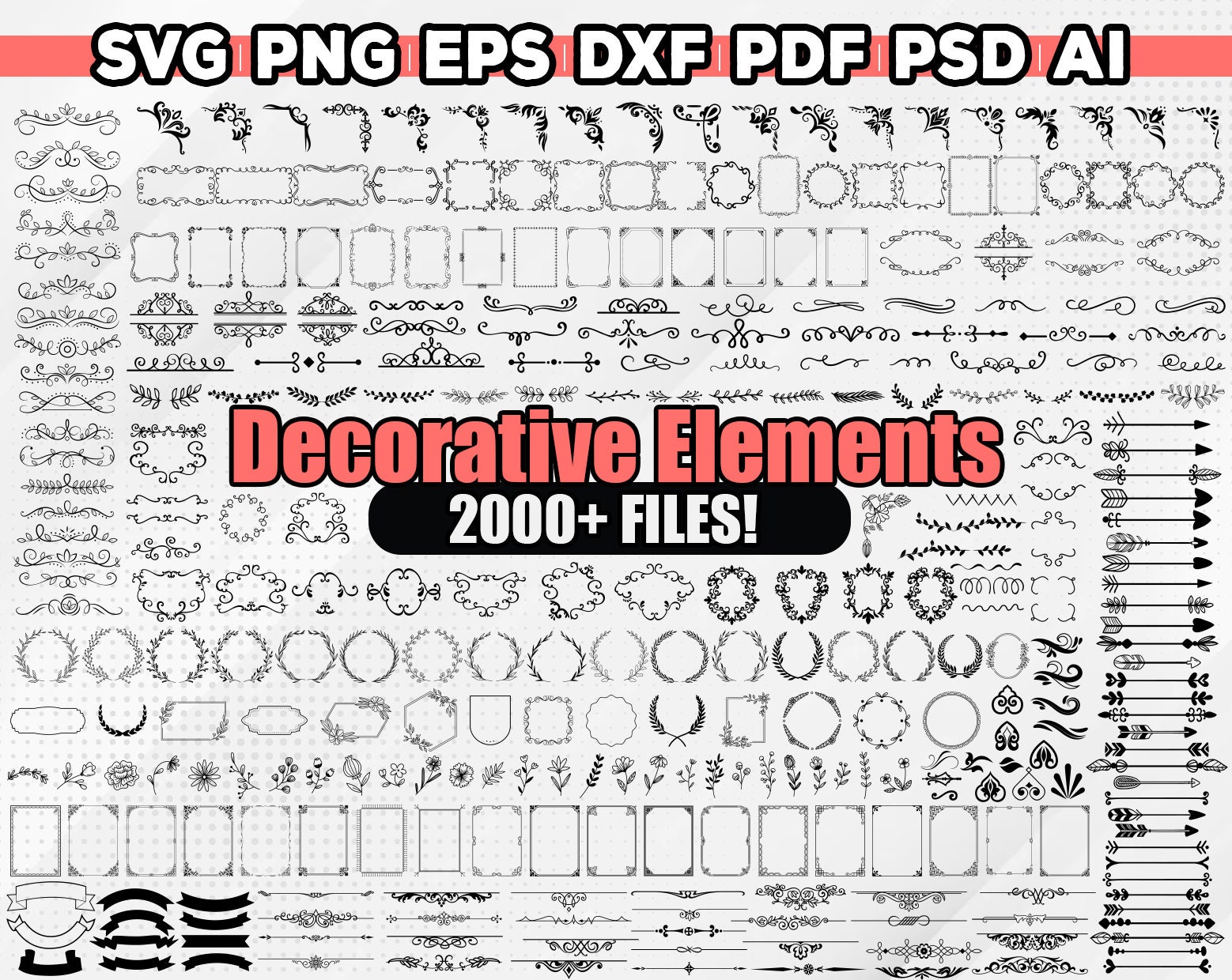 Decorative Elements SVG Bundle, Dividers Borders Svg, Text Divider Svg, Arrow Svg, Border Svg, Wedding Svg, Dxf, Png, Cricut / Silhouette