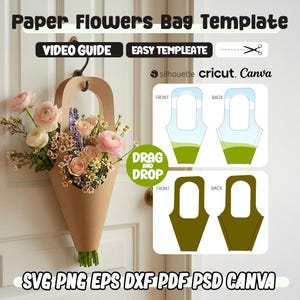 Flower Box Template Svg, Paper Flower Bag Template, Flower Gift Bag, Holder Template, Svg For Cricut, Canva, Silhouette, Digital Files