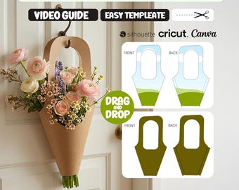 Flower Box Template Svg, Paper Flower Bag Template, Flower Gift Bag, Holder Template, Svg For Cricut, Canva, Silhouette, Digital Files