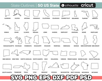 Simple US State Outlines Svg, United States of America map, State Shape Svg, Laser Cut, Engraving, CNC, cricut / silhouette, dxf, eps, ai