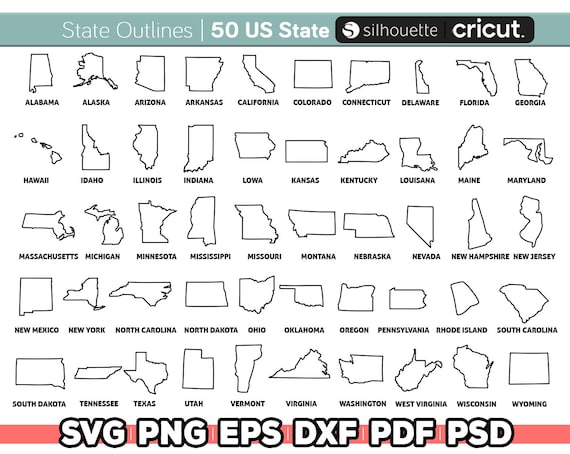 Simple US State Outlines Svg, United States of America map, State Shape Svg, Laser Cut, Engraving, CNC, cricut / silhouette, dxf, eps, ai