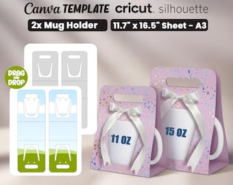11oz 15oz Mug Holder Template, Mug Holder Svg, 11oz - 15oz Mug Box Template, Canva, Cricut, Silhouette, Digital Files, Instant Download