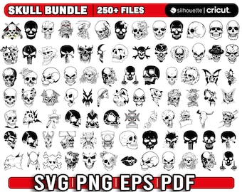 Pakiet Skull SVG, Skull PNG, Sugar Skull SVG dla Cricut, Punisher Skull SVG, sylwetka czaszki, wektor czaszki, Instant Download