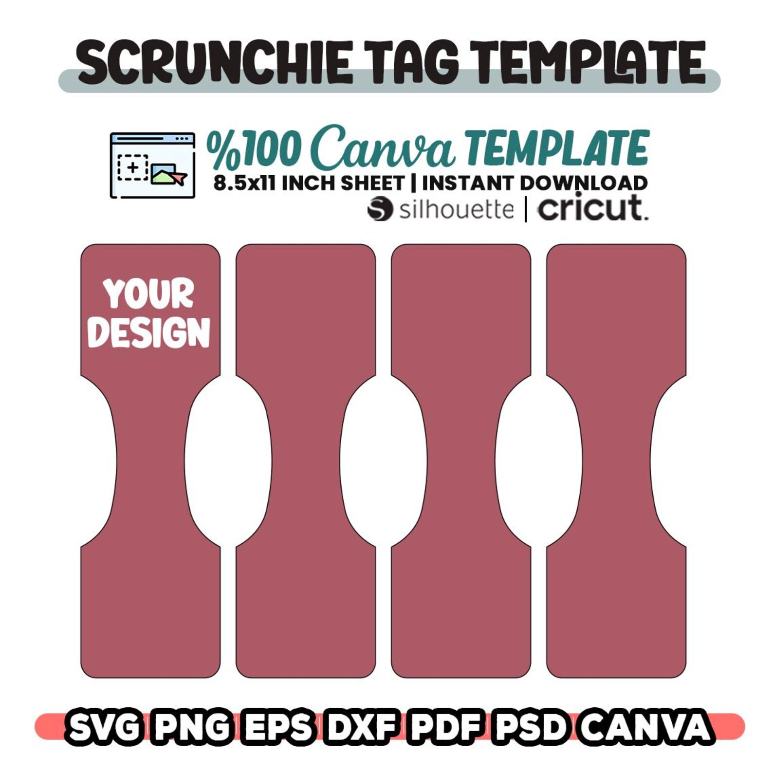 Scrunchie Tag Template, Scrunchie Tags Holder, Printable Scrunchie Tag