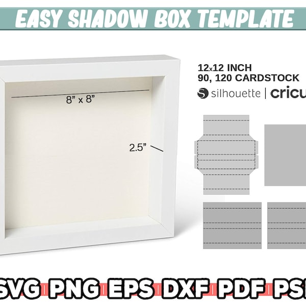 Rama 3D Shadow Box, Szablon Shadow Box, Cricut Shadow Box, Kwadratowe Shadow Box, Szablon Light Box, Samouczek wideo, Natychmiastowe pobranie