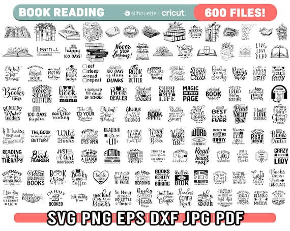 Mega Book Svg, Reading Books Svg for Cricut, Book quotes SVG, Book Lovers Png, Book Reader Svg Bundle, Flower Reading Book, Instant Download