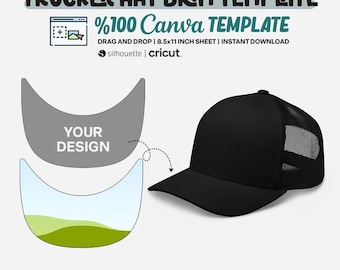 Hat Brim Template Svg, Custom Design Template, Editable Canva, Hat Brim Svg For Cricut / Silhouette, Printable, Instant Download