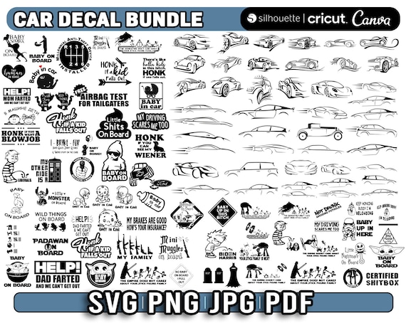 Car Decal Svg Car Svg Car Stickers Svg Funny Car Decals Svg Bundle Svg for Cricut Car Decal Png Instant Download Etsy