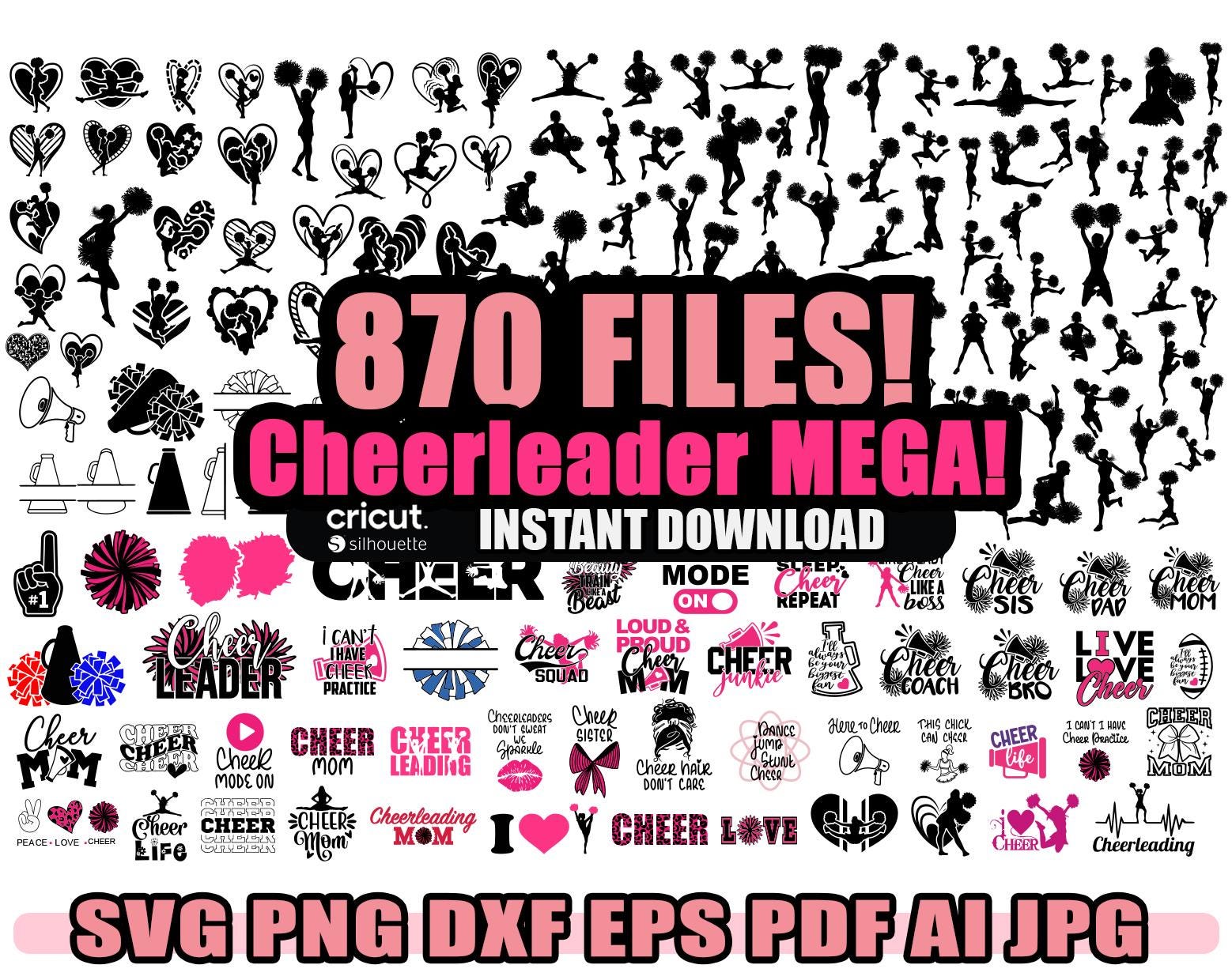 Cheer Svg Bundle, Cheerleader Svg, Cheerleading Svg for cricut, High Quality Cheer Png, Cheer Clipart, Layered, Instant Download,