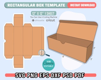 Rectangular Box Template SVG, Gift Box Template, Packaging Box SVG for Cricut, Box Cut Template, Box Template Dxf, Instant Download