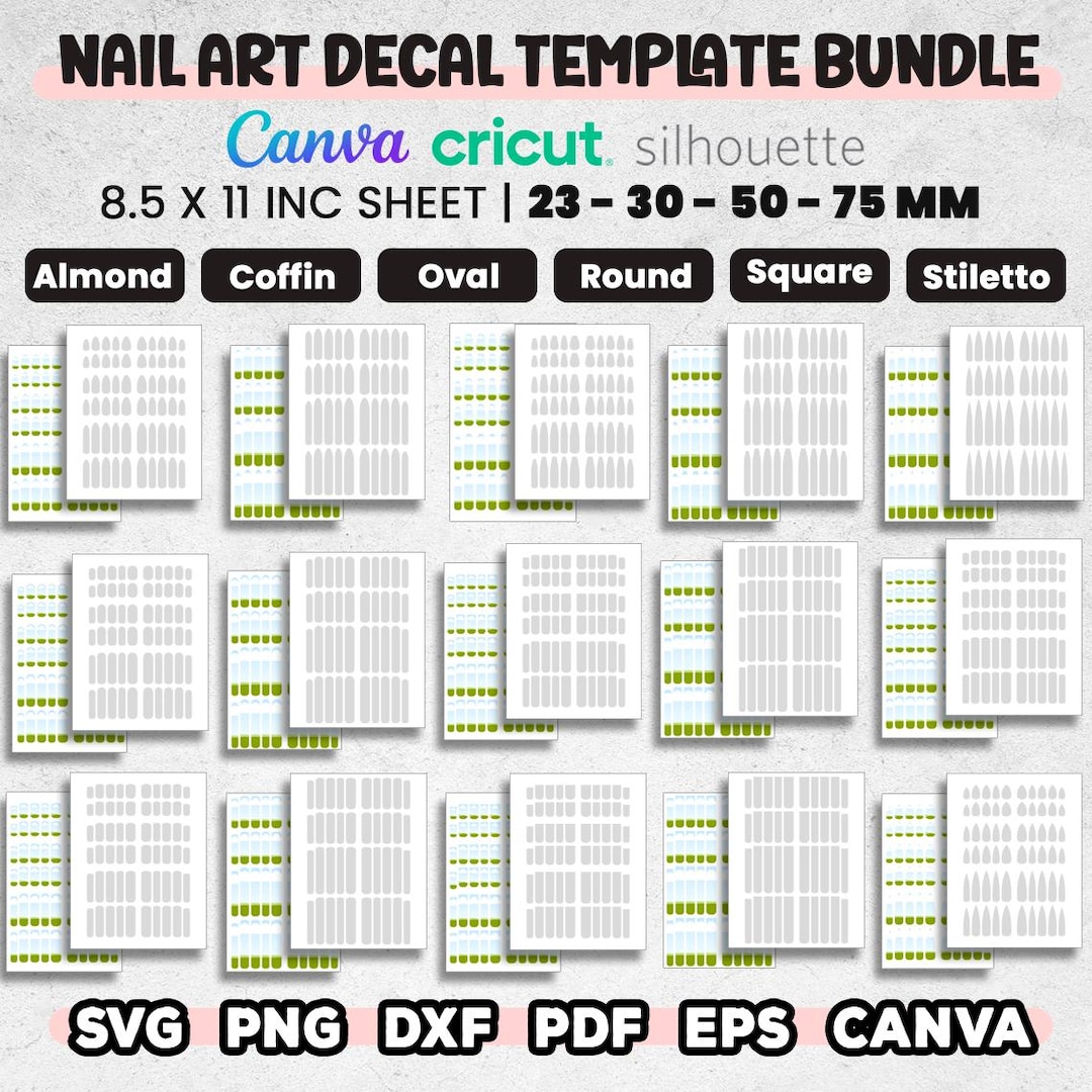 Nail Art Decal Template Mega, Oval, Square, Coffin, Stiletto Nail Decal
