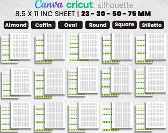 Nail Art Decal Template Mega, Oval, Square, Coffin, Stiletto Nail Decal Template, Waterslide Nail Art, 23-30-50-75mm, Canva, Download Now