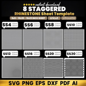 8 Rhinestone Sheet Template, Rhinestone Pattern, SS4 6 8 10 12 16 20 30 Sizes, Rhinestone Template Svg, Honeycomb Grid, Instant Download