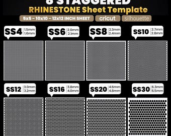 8 Rhinestone Sheet Template, Rhinestone Pattern, SS4 6 8 10 12 16 20 30 Sizes, Rhinestone Template Svg, Honeycomb Grid, Instant Download