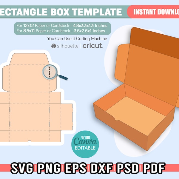 Rectangle Box Template Svg, Shipping Box Template, Rectangular Box Cut Template, Gift Box Template, Svg For Cricut, Cricut Box Template