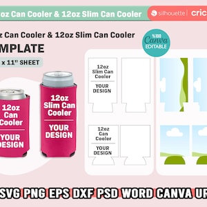 12oz Can Cooler, 12 oz Slim Can Cooler Template Bundle, 12oz Bottle Cooler Template, Sublimation, Beer Cooler Template Svg, Editable Canva