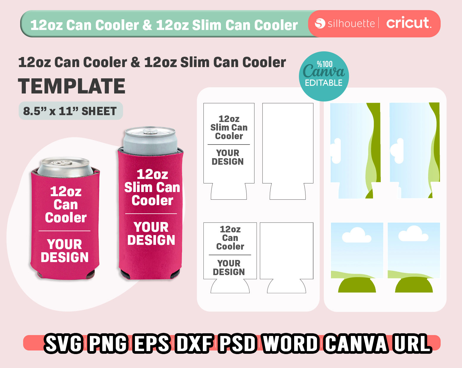 12oz Can Cooler, 12 oz Slim Can Cooler Template Bundle, 12oz Bottle Cooler Template, Sublimation, Beer Cooler Template Svg, Editable Canva