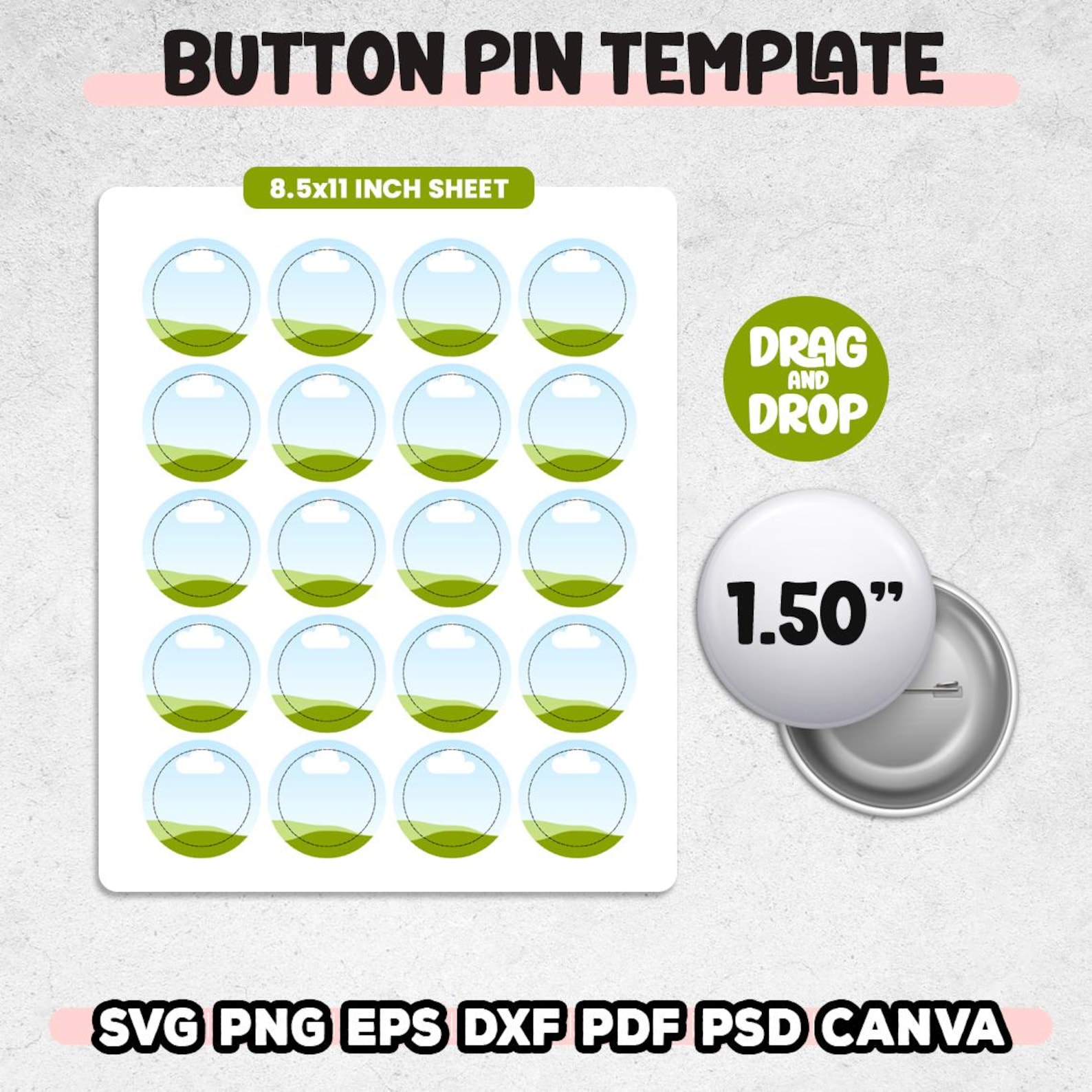 8 Button Pin Template Bundle Svg, Circle Button for Canva, Button Pin ...