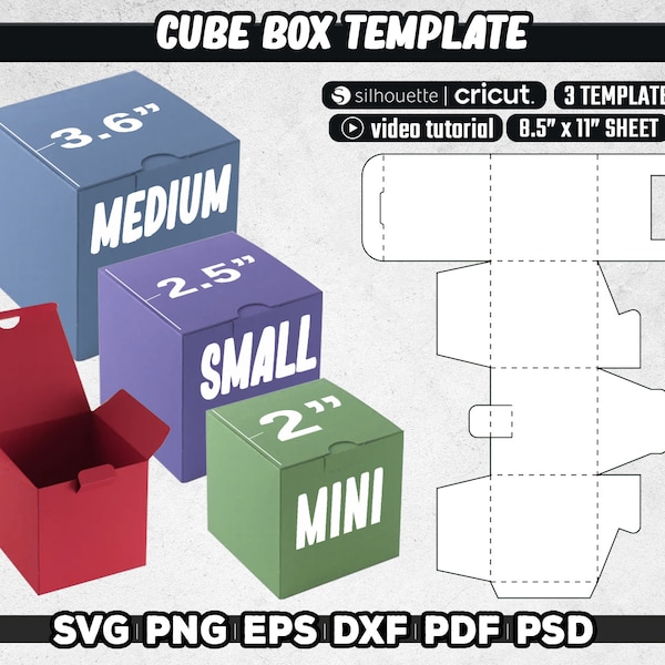 3 Cube Box Template, Easy Classic Box Template, Classic Box Svg, Square Box Cut Template, Gift Box, Party Favors Box, Instant Download