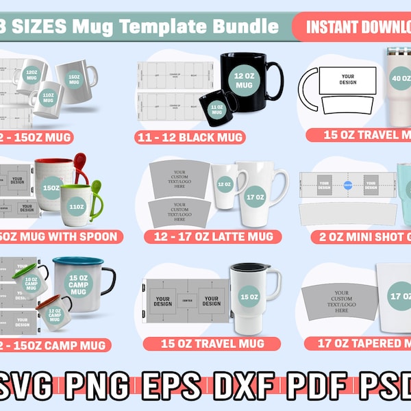 18 Size Mug Template Svg, Sublimation Tumbler Bundle, Full Wrap Template, Svg For Cricut,  Coffee Mug Template, Instant Download