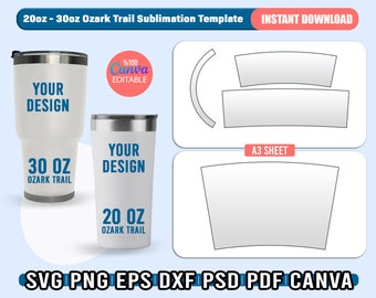 20oz - 30oz Ozark Trail Tumbler Template Svg, Ozark Trail Sublimation Template, Ozark Trail Full Wrap Template, Mug Blank Template