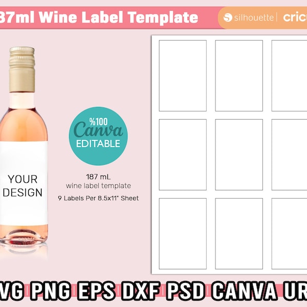 Mini Wine Bottle Labels, Editable 187ml Wine Label Template, Wine Labels Wedding, Custom Wedding Wine Label, Wine Template, Instant