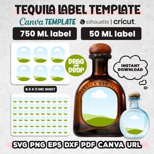 Tequila Label Template Canva, Custom 750mL - 50mL Tequila Label, Tequila Bottle Sticker Template, For Cricut, Silhouette, Instant Download