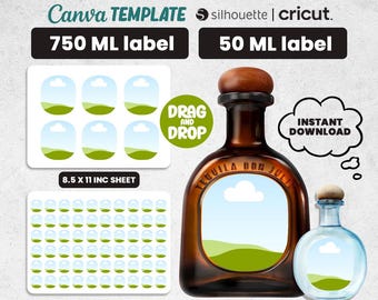 Tequila Label Template Canva, Custom 750mL - 50mL Tequila Label, Tequila Bottle Sticker Template, For Cricut, Silhouette, Instant Download