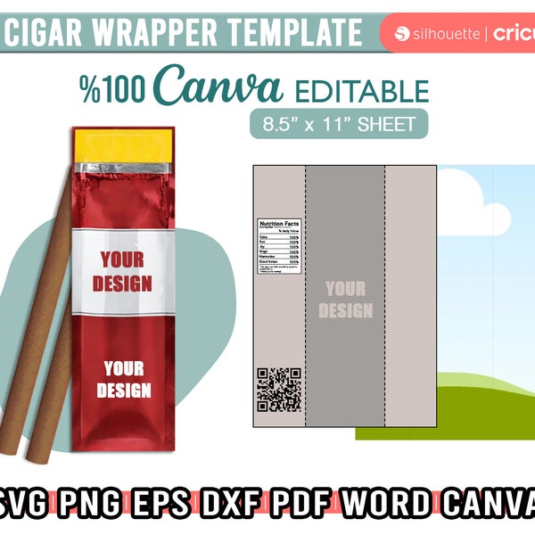 Sweet Cigar Wrapper Template Svg, Editable Full Wrapper, Cigaratte Pack, Canva, Cricut, Silhouette, Printable Sheet, Instant Download