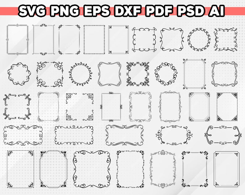 Pakiet elementów dekoracyjnych SVG, dzielniki obramowania SVG, dzielnik tekstu SVG, strzałka SVG, obramowanie SVG, wesele SVG, DXF, PNG, Cricut/sylwetka zdjęcie 2