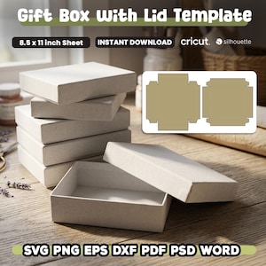 Gift Box with Lid Template, Box Cut Files, Square Box Svg, Earring Box Template, Gift Box, Cube Box, svg Svg for Cricut, Dxf Laser Cut