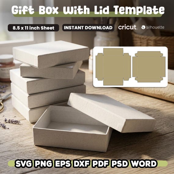 Gift Box with Lid Template, Box Cut Files, Square Box Svg, Earring Box Template, Gift Box, Cube Box, svg Svg for Cricut, Dxf Laser Cut