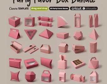 Party Box Template Bundle, Party Favors Gift Box Template, Party Boxes, Canva Template, Favor Boxes Template, Svg For Cricut, Digital Files