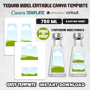 1800 Tequila 750 ml Bottle Label Template, Tequila Editable Canva Template, Sticker Template, Tequila Bottle Picture Template, Instant