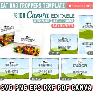 Sjabloon Treat Bag Topper, Canva Bewerkbare Treat Bag Topper Svg, Easy Bag Topper-sjabloon, Candy Bag Templeate, Instant Download, Cricut