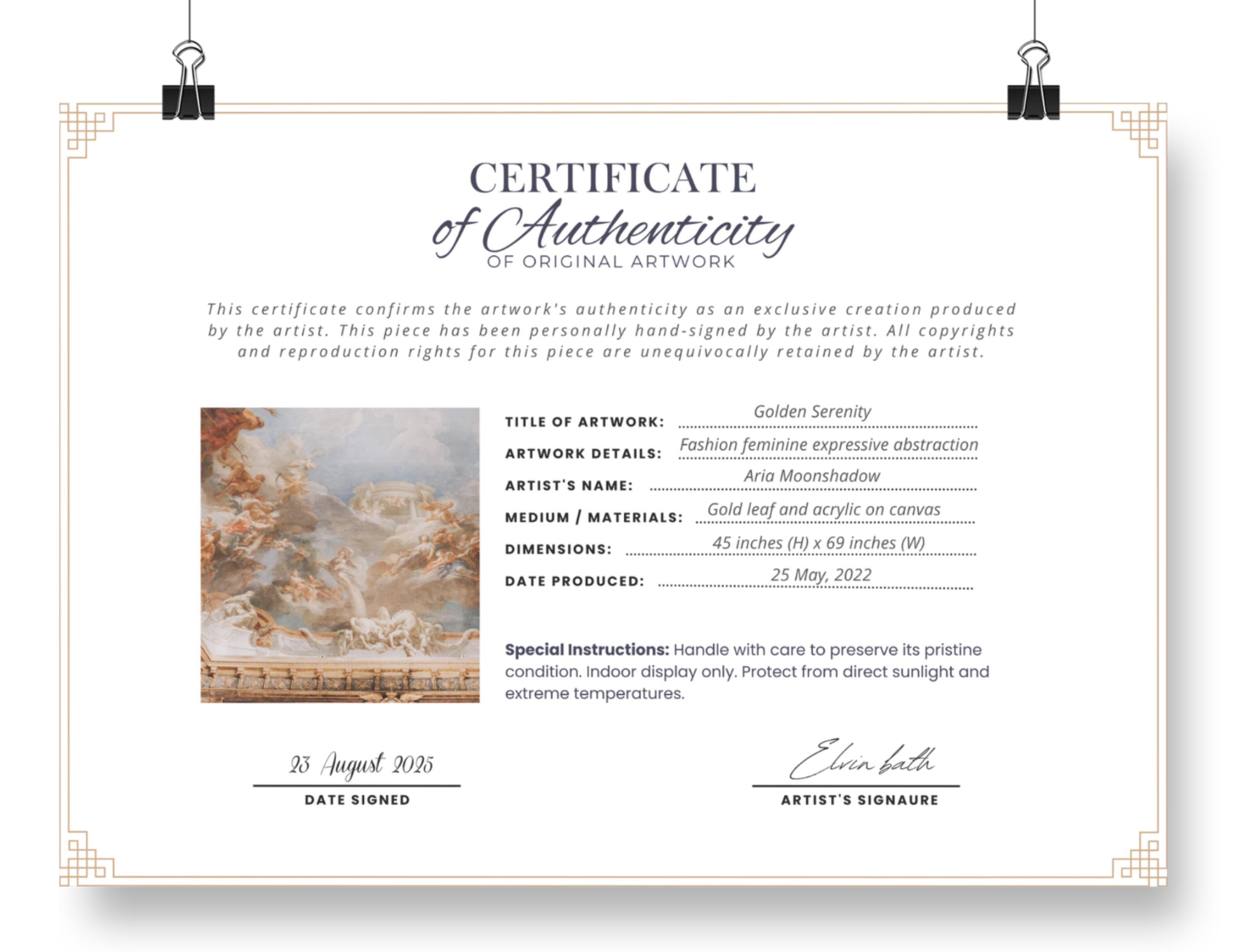Easy Editable Certificate of Authenticity for Artwork Template