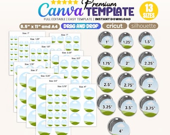 13 Button Pin Template, Circle Button for Canva, 1 - 1.25 - 1.75 - 2 - 3 2.25 inch  Button Templates, Button Pin Svg, Custom Badge Circle