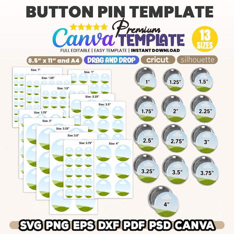 1.25 Buttons Template - Etsy
