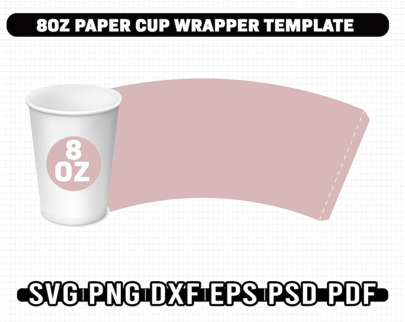 Paper Cup Wrapper Template Bundle, 5 Sizes Paper Cup Wrapper SVG, Paper Coffee Cup Template, 4oz 8oz 9oz 12oz 16oz Instant image 4