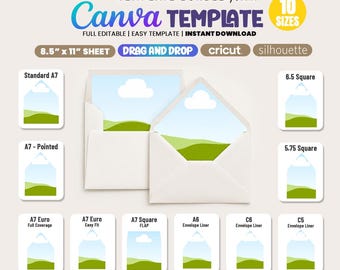 10 modèles de doublures d'enveloppes, formats A7, A6, C6 et C5, modèles Canva à imprimer, enveloppes carrées, doublures d'enveloppes de mariage à faire soi-même