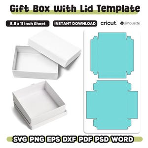 Modello per scatola regalo con coperchio, file di taglio per scatole, scatola quadrata SVG, modello per scatola per orecchini, scatola regalo, scatola cubica, svg SVG per Cricut, DXF taglio laser immagine 2